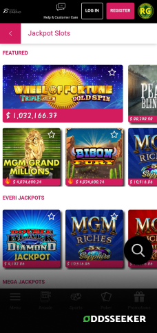 A screenshot of the mobile casino games library page for Borgata